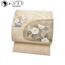 【お得なクーポン配布中】 夏帯 名古屋帯 絽綴れ 椿 桔梗 萩 生成色 O-2786 着物 きもの kimono 和服 和装 中古 リサイクル着物 【送料無料】