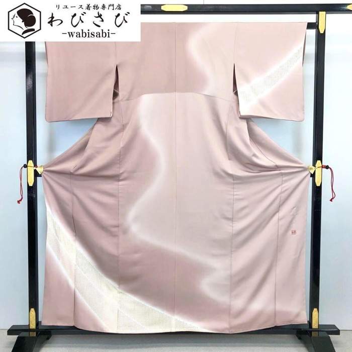 【お得なクーポン配布中】 訪問着 中国美術刺繍工芸士 蒋寥 汕頭刺繍 グラデーション 柴色 K-3530 着物 きもの kimono 和服 和装 中古 リサイクル着物 【送料無料】