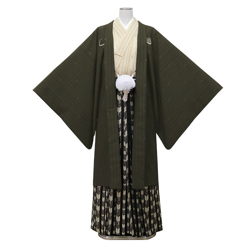 【レンタル】 成人式 紋付袴 9点セット【対応身長:170cm〜175cm】羽織袴レンタル フルセット men032-s (mb074-hb083)【往復送料無料】 二十歳 羽織袴 レンタル 成人式 袴 こげ茶 ベージュ ストライプ 矢絣 羽織袴 紋 20歳 メンズ レンタル着物 成人式 謝恩会