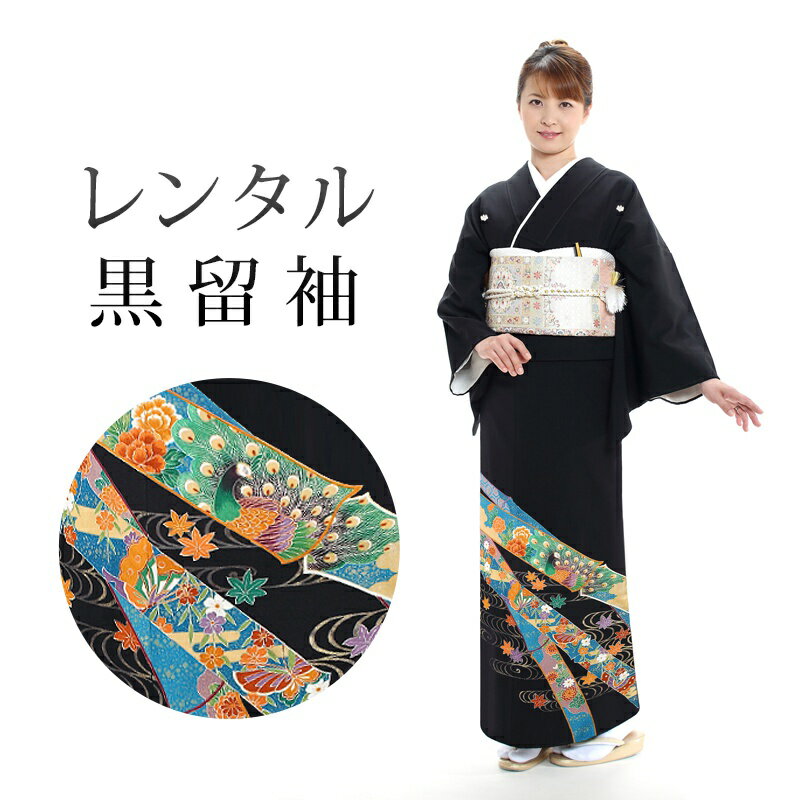【レンタル】 黒留袖 18点セット 留袖レンタル フルセット t5-20 【往復送料無料】 50代 60代 黒留袖 Mサイズ レンタル 黒留袖 青 竹 観世水 黒留袖 レディース レンタル着物 結婚式 披露宴 観劇 参列