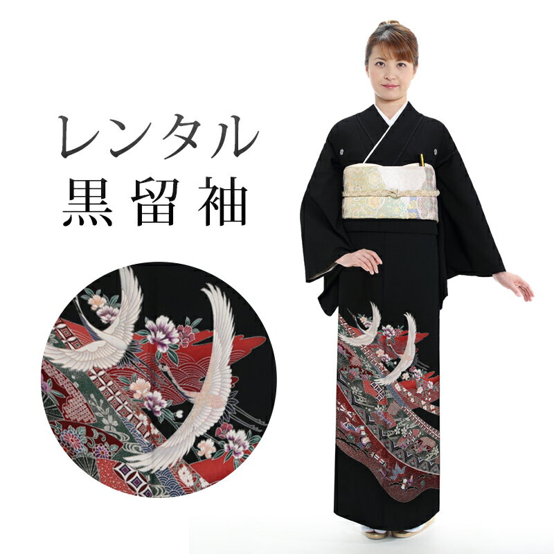 樂天商城 - 【期間限定クーポン配布中】【レンタル】 黒留袖 18点セット 留袖レンタル フルセット th020 【往復送料無料】 黒留袖 単衣 Mサイズ レンタル 黒留袖 赤 緑 鶴 古典 黒留袖 6月 9月 レディース レンタル着物 結婚式 披露宴 観劇 参列