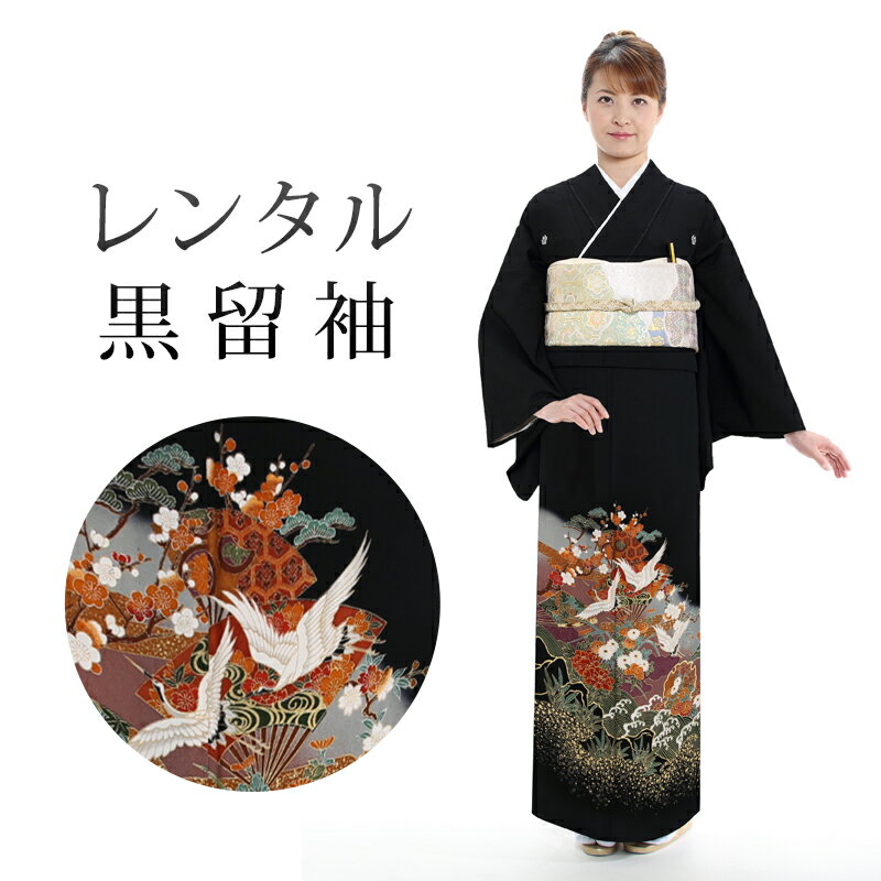樂天商城 - 【期間限定クーポン配布中】【レンタル】 黒留袖 18点セット 留袖レンタル フルセット th026 【往復送料無料】 黒留袖 単衣 Mサイズ レンタル 黒留袖 マルチカラー 花柄 鶴 黒留袖 6月 9月 レディース レンタル着物 結婚式 披露宴 観劇 参列