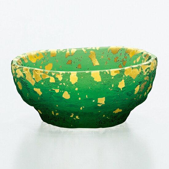 Small Bowls - 《日本製》金箔鉢　小皿 緑溜（直径約70mm）【ガラス 器】【ガラス 鉢】【ハンドメイド】