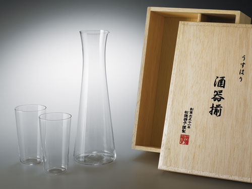 うすはり　酒器揃(木箱入り) 松徳硝子 2891020　日本製 国産 業務用 来客用 ギフト 贈り物 プレゼント ..