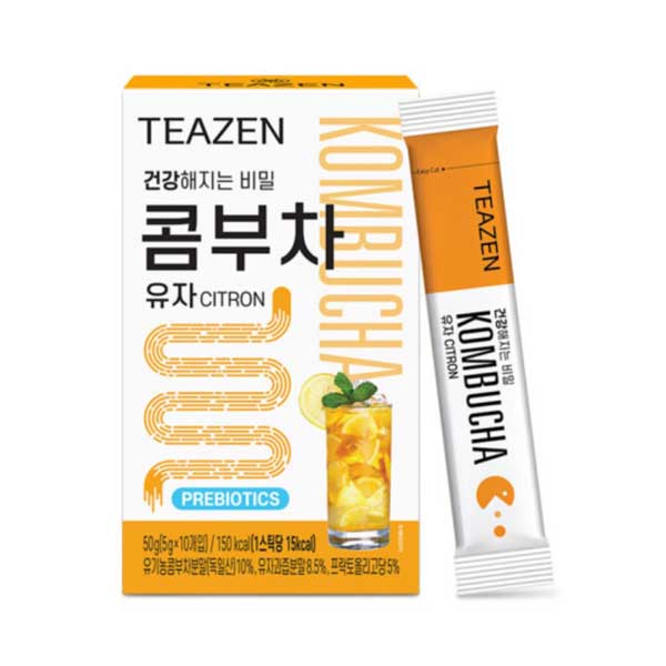 【ネコポス便送料無料】【おまけ付き】TEAZEN(ティーゼン) コンブチャ ゆず 10包 韓国 お茶 健康茶 昆..