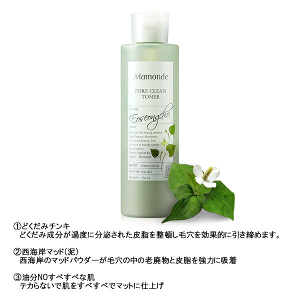 マモンド(Mamonde) ポア クリーン トナー(Pore Clean Toner) 250ml 送料無料(一部地域別途送料) 韓国コスメ 化粧水 スキン スキンケア どくだみ ドクダミ 毛穴 皮脂 ブラックヘッド 角質 オイリー肌 脂性 トナー 2