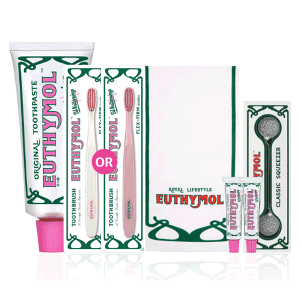 EUTHYMOL ユーシモール ホワイトニングセット 企画セット 全6点 (歯磨き粉106g1個＋20g2個＋歯ブラシ1個＋スクイーザー1個＋タオル1個) 韓国 イギリス 美容 美白 WHITENING 口臭 タバコ 歯の黄ばみ 虫歯 歯周病 デンタルケア 106gのサムネイル