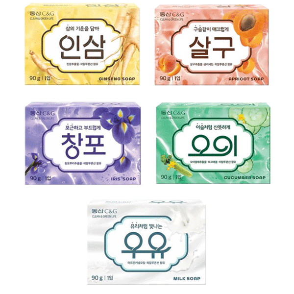 CLIO C＆G 韓国石鹸(4個セット）90g×4個 全5種 きゅうり石鹸 ショウブ石鹸 杏子石鹸 高麗人参石鹸 牛乳..