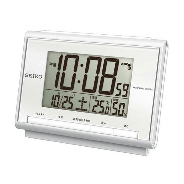 セイコー クロック　SQ698S（白）　電波デジタル目覚まし時計　温度・湿度表示機能付き　SEIKO CLOCK(3.0)