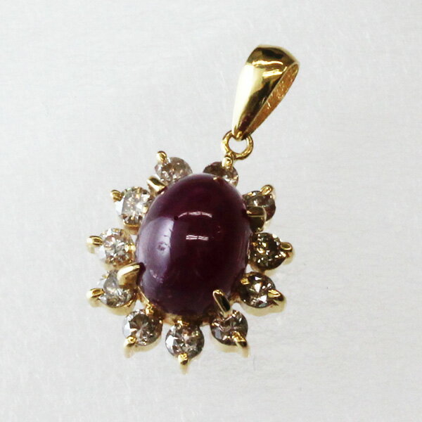 ペンダントトップ／チャーム・K18YG／ルビー／ダイヤモンド11石ネックレス・ペンダント・RUBY・K18イエ..