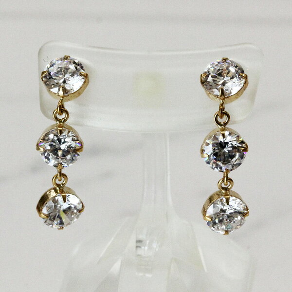 Rakuten - ピアス　K18イエローゴールド・キュービックジルコニア3石　K18YG・CubicZirconia-3STONE
