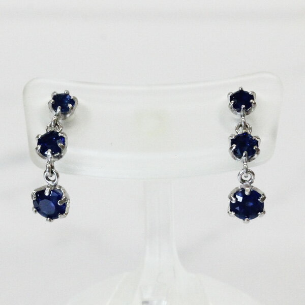 Rakuten - ピアス　K14ホワイトゴールド・サファイア3石／K14WG・SAPPHRE・3STONE　PIASS