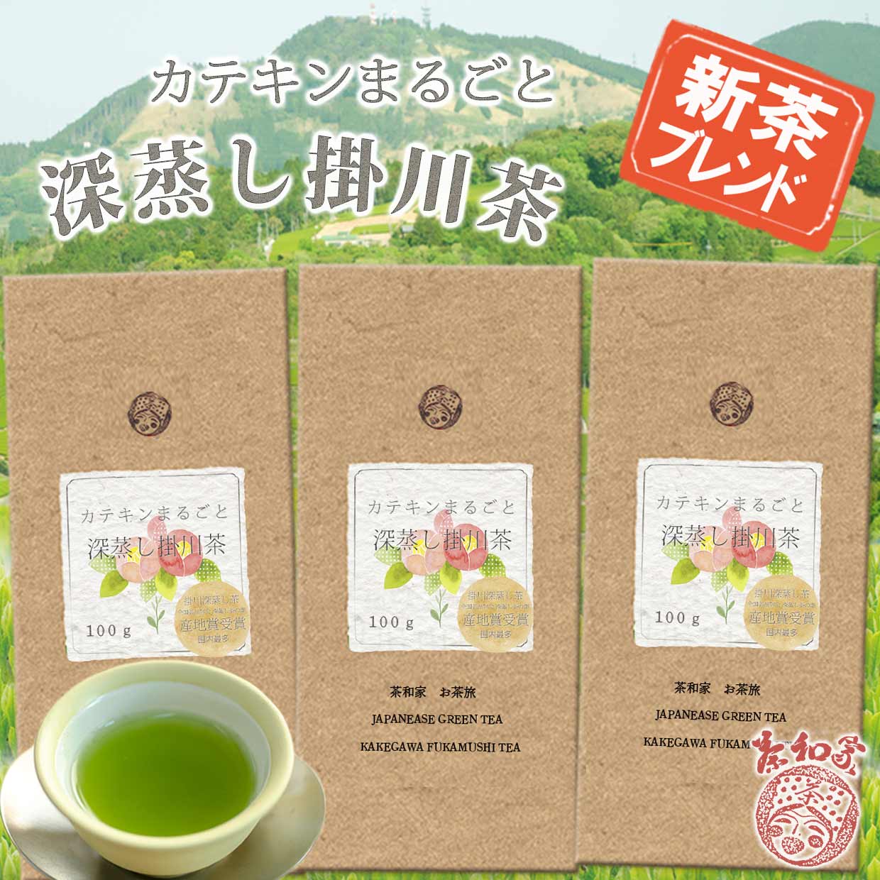 2024年 新茶 ブレンド お茶 緑茶 茶葉 掛紙21種 産地賞受賞 茶和家 カテキンまるごと飲める 深蒸掛川茶 300g 1,000円 送料無料 プチギフト