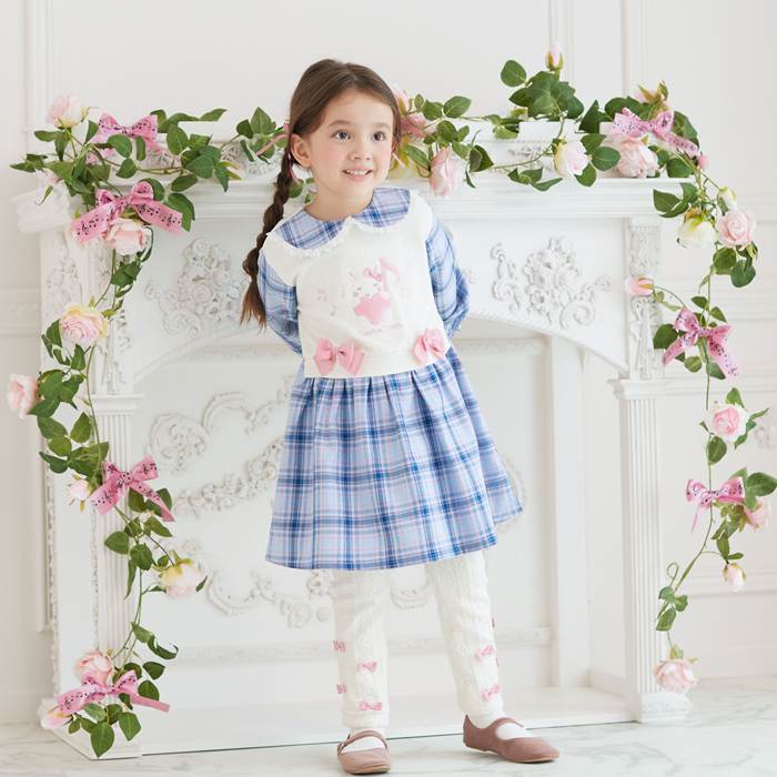 coeur a coeur (クーラクール ) レイヤード風チェック柄ドッキングワンピース (90〜120cm) 女の子 90 100 110 120 キムラタン 子供服 女児 通園 通学 おそろい お出かけ 音楽 うさぎ チェック柄 音符 リボン 冬 かわいい ワンピ おでかけのサムネイル