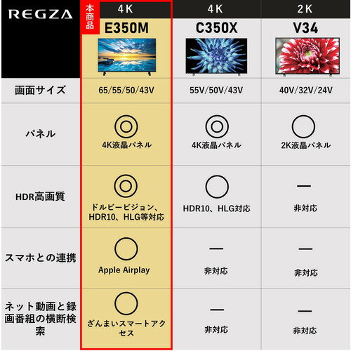 REGZA 65E350M 4K液晶レグザ 65型 E350Mシリーズ