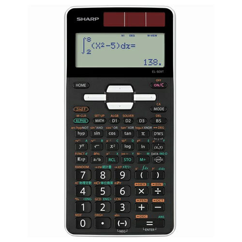シャープ EL-509T-WX 関数電卓 559関数スタンダードモデル（白）●関数機能（559関数) 搭載●液晶と太陽電池を保護するアクリルパネル 採用●よく使う関数・機能を記憶できる機能メモリー●1プッシュで一般（ノーマル）モードに戻れるホームキー●ファッショナブルで堅牢性も兼ね備えたハニカムテクスチャー「ハードカバー」●クイックリファレンスラベル●ハードカバーの内側に貼ってあるラベルに「QRコード」を表示。●スマートフォンなどで、取扱い説明書を参照できる。【仕様】表示：16桁4行、桁数仮数部10桁＋指数部2桁定数メモリー9関数・機能微分・積分、統計計算、N進計算、論理演算、Σ 計算、複素数計算回帰計算、単位換算、物理定数、時間計算、座標変換、2次/3次方程式2元/3元連立方程式循環小数表示、余り計算、最大公約数、最小公倍数、素因数分解数表作成機能（テーブル）、Π 計算電源：電池ツインパワー（太陽電池＋LR44×1）付属品：ハードケース、クイックリファレンスカード本体サイズ（約）：幅80×奥行166×高さ15mm質量：約108g（電池含む、ハードカバー含まず）