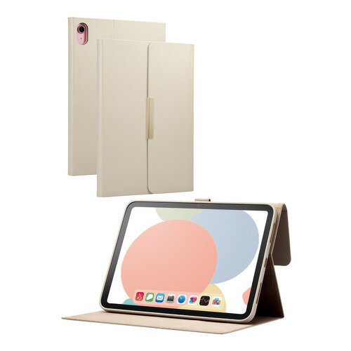 エレコム TB-A23RWVJM2GB フラップケース ソフトレザー &me ミラー付 iPad 10.9インチ 第10世代 (2022年) 用 グレージュ