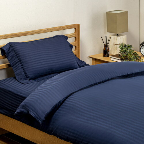 [ダブル] 綿サテンストライプ 掛カバーリングD NV ヤマダオリジナル ネイビー