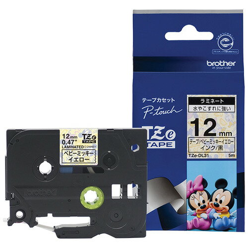 ブラザー TZe-DL31 ラベルライターピータッチ用 ラミネートテープ キャラクタータイプ ベビーミッキー イエローテープ 黒文字 幅12mm 長さ5m ブラザー TZe-DL31 ラベルライターピータッチ用 ラミネートテープ キャラクタータイプ ベビーミッキー イエローテープ 黒文字 幅12mm 長さ5m