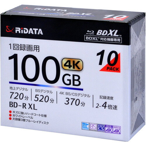RiDATA BD-R520PW4X.10PSCB 録画用BD-R XL 1回録画用 (片面3層)スリムケース入り 10枚パック 2〜4倍速 100GB ホワイト
