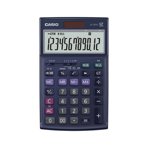 カシオ計算機 JS-20DD-NY-N 本格実務電卓 税計算・日数時間計算が可能 早打ち対応 サイレントタッチキー搭載 表示桁数12桁 ネイビー発売日：2026年8月28日●作業効率がUP・早打ち対応で入力がスムーズ・税計算/日数時間計算が可能●安心して計算ができる・日数時間計算機能・桁ズレ/押し間違いを防ぐキー設計●使い続けたくなる操作感・表示画面の高い視認性・心地いい打鍵感・数字が消えない2色成形構造●打ちやすさを追求したキー形状人間工学に基づきキーの形を指の動きに合わせて配列ごとに変更することで、快適な操作を実現●左右どちらでも打ちやすいキー配列長年のノウハウを活かしスピーディーに計算するためのキー配列を追求●周りを気にせず計算に集中できるサイレントタッチキータッチ音が気にならない静音設計で資格試験やデスクワークにも最適●液晶画面拡大状態表示（税込や÷など）の大きさがUPし視認性向上&nbsp;【仕様】電源：TWO WAY POWER(ソーラー/電池：CR2025×1)表示桁数：12桁サイズ(mm）：177.0×108.0×26.1質量：200gオートパワーオフ：有早打ち対応：有税計算：有日数時間計算：有エコマーク：認定グリーン購入法：適合商品メーカー保証：5年