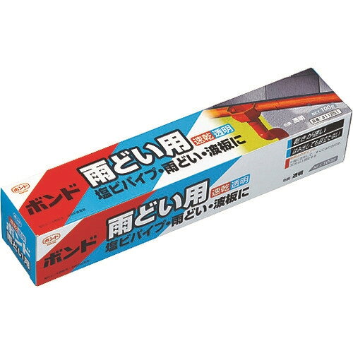 ※画像はイメージです。パッケージデザイン等は予告なしに変更されることがあります。※メーカーの欠品や製造中止により納期遅延、またはお届けできない場合がございます。こちらの商品はメーカー及び取引先より直接商品を発送させて頂きます。ご注文後のキャンセルは承ることが出来ませんので予めご了承ください。複数商品ご注文の場合、全ての商品が準備ができ次第に発送させて頂きます。納品書は含まれておりませんので予めご了承ください。ご注文のタイミングによっては在庫切れとなりメーカー入荷待ちとなる場合がございます。その際は納期を確認の上別途ご連絡をさせて頂きます。コニシ ボンド 雨どい用 100g ＃11251 B-AD-100 ●中粘度の速乾タイプです。塗布性に優れています。&nbsp;【仕様】色：透明容量(g)：100