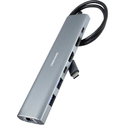 GREEN HOUSE GH-MHC7A-SV 7in1ドッキングステーション USB3.2 Gen1 HDMIx2 PD 100W対応 Windows Mac Chrome OS対応 シルバー