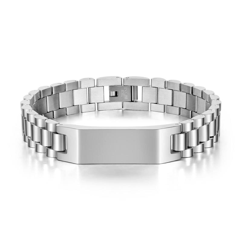[Brama] メンズブレスレット シンプル シルバー ゲルマニウム プレートブレスレット 幅広いチェーン チタン製 金属アレルギー対応 誕生日 プレゼント アクセサリー
