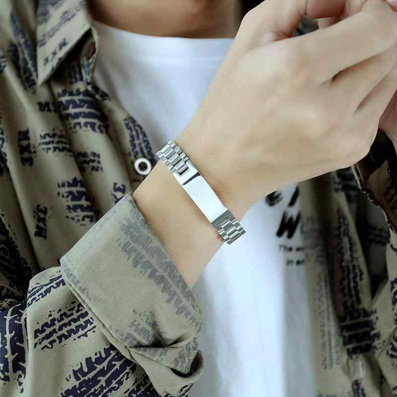 KINAKINAストアの[Brama] メンズブレスレット シンプル シルバー ゲルマニウム プレートブレスレット 幅広いチェーン チタン製 金属アレルギー対応 誕生日 プレゼント アクセサリー｜アングル3