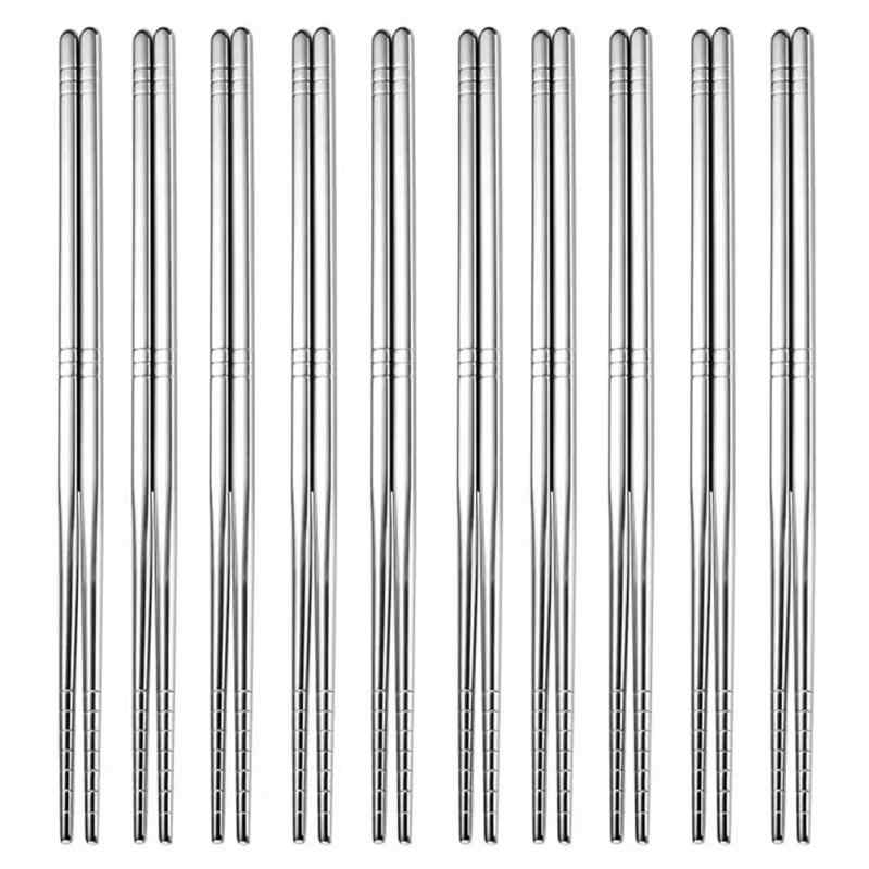 KXLCGYK 箸 10膳セット 韓国 金属 箸セット 18-8ステンレス 22.5cm 角箸 軽量 中空箸 滑り止め シルバ..