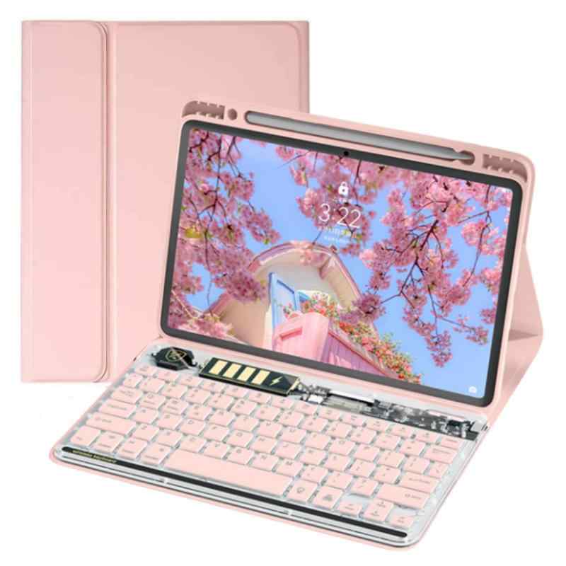 iPad キーボード ケース 7色バックライト搭載 ペンシル収納可能 iPad 可愛い透明キーボード 付きケース 分離式 アイパッド カラーキーボード 軽量 薄型 女性向け かわいい