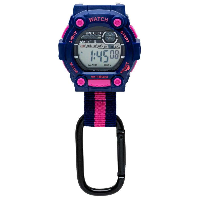 [クレファー] 懐中時計 デジタル メンズ 防水 カラビナ キーホルダー ネイビー ピンク WKM-100-04