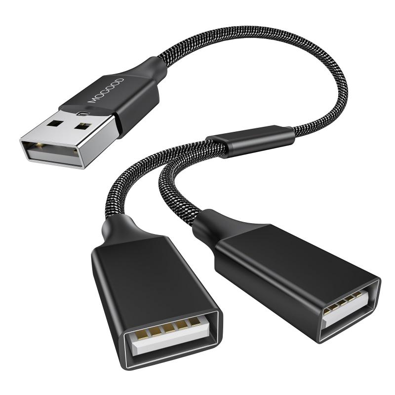 MOGOOD USB分岐器、USB分岐器1進2出アダプタ充電/データ伝送のためのダブルUSB 2.0電源ケーブル拡張ダブルUSBポート拡張ハブノートパソ..