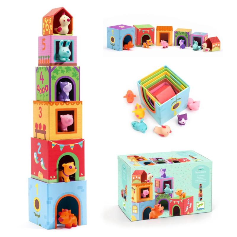 DJECO ジェコ タパニファーム スタッキング 積み木 ブロック 知育玩具 1歳 18か月 2歳 3歳 男の子 女の子 幼児 赤ちゃん 出産祝い プレゼント ギフト おもちゃ 子供 キッズ 誕生日 こどもの日 (DJ