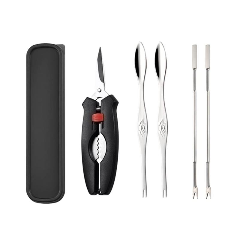 カニ専用道具 5本セット かに割り カニ フォーク カニスプーン カニ ハサミ シーフード皮機械 殻むき シーフード用具 多機能 耐久 便利 カニ エビ 貝に適...