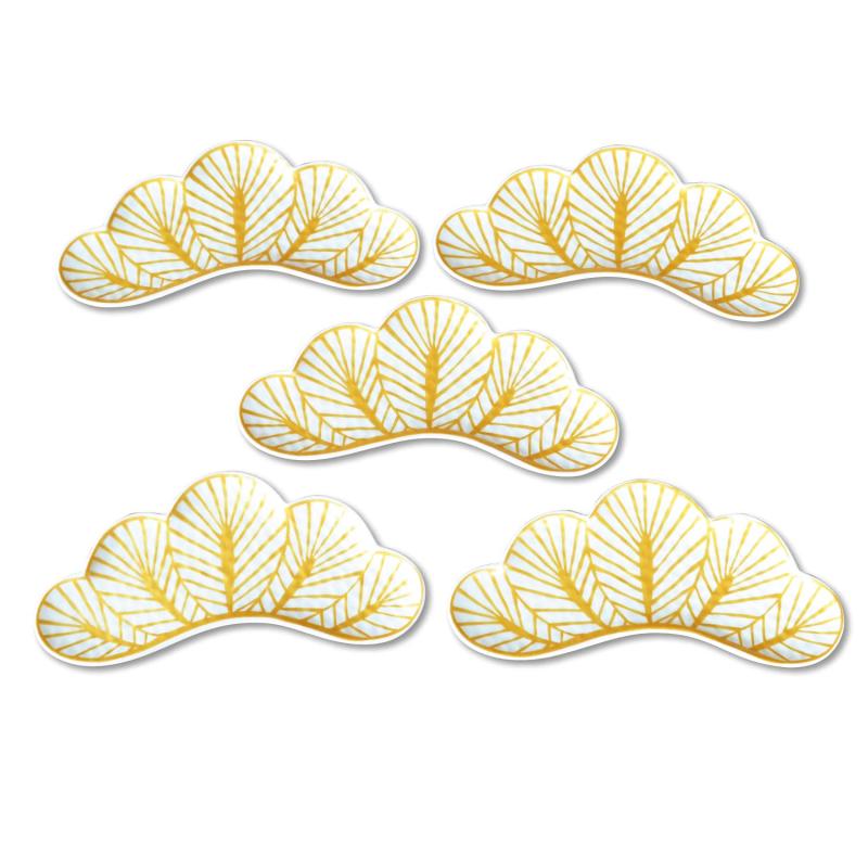 正月 食器 前菜皿 和食盛り皿 25cm 和食器 縁起物 松葉 有田焼 幸松葉 白 5枚セット 化粧箱入り