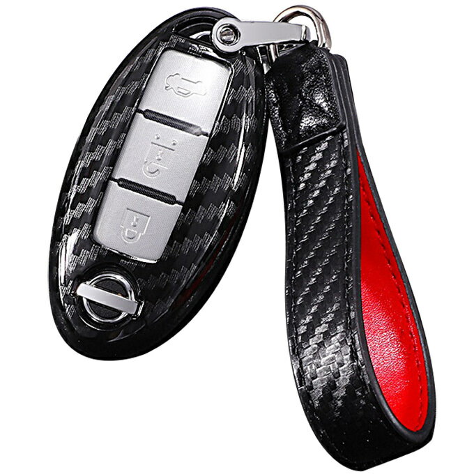 日産車用 透明シールド カーボン調フルカバー スマートキーケース キーカバー スカイライン ティアナ ノート フーガ マーチ ラティオ リーフ デュアリス キューブ ジューク エクストレイル フェアレディZ /送料無料