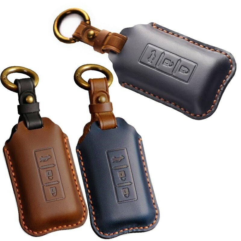 三菱 本革 レザー ツートン スマートキーケース キーカバー キーホルダー ミツビシ アウトランダー エクリプスクロス RVR ミラージュ ギャランフォルティス EKスペース ランサー アイミーブ デリカD5 日産 デイズ デイズルークス