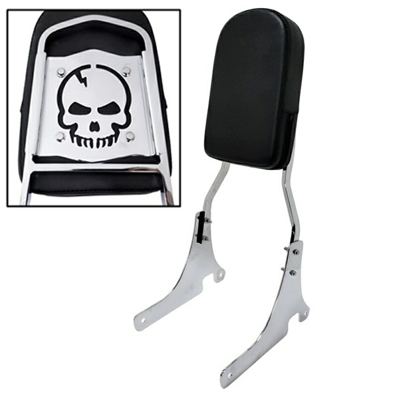 カワサキ バルカン400 VN400 バルカン800 VN800 クラシック バックレスト スカル 骸骨 クロームメッキ 背もたれ 黒革座面パッド ラケッジラック シーシーバー バイク カスタム パーツ タンデム 二人乗り