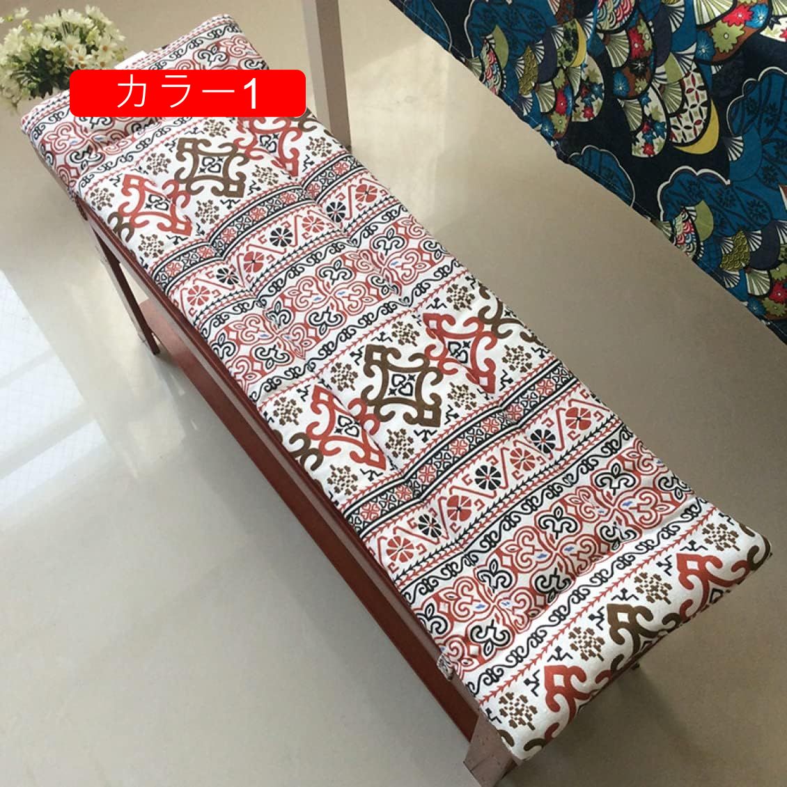 屋外屋内ロングベンチクッション モロッカン柄 厚手のロングソファシートパッド 100*35cm ダイニングベンチクッション 長椅子 ガーデンベンチ エスニック風 通気性 滑り止め スイング家具交換用マ [2]
