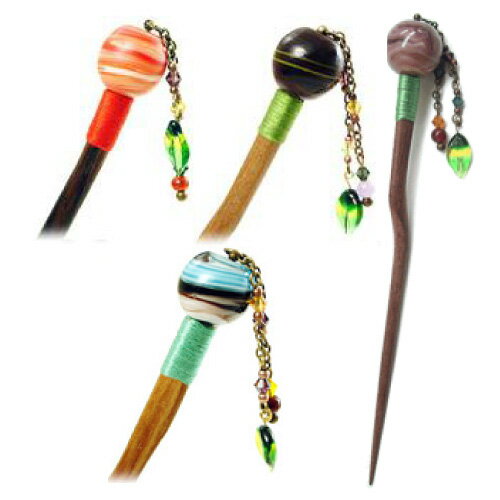 【06KA-01 マーブル玉 木製 かんざし】木製 木 かんざし 一本 シンプル 普段使い 和 とんぼ玉 トンボ玉 浴衣 簪 かわいい 髪飾り 結婚式 赤 ガラ...