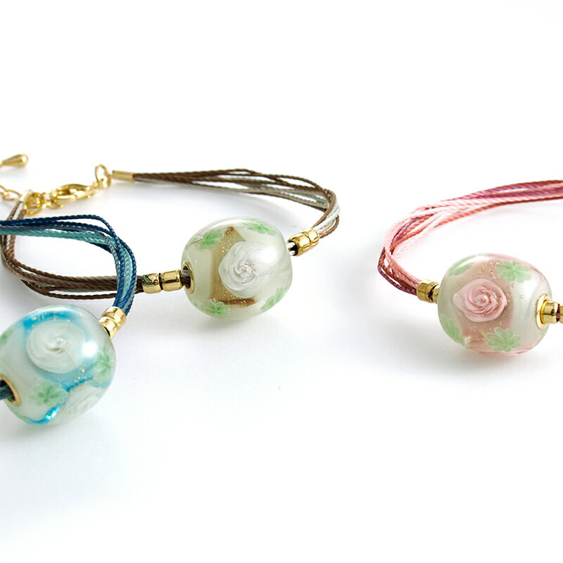 【アンティーク ローズ あみ糸 ブレスレット】とんぼ玉 ブレスレット ガラス レディース 癒しグッズ 女性 花 バラ 女性