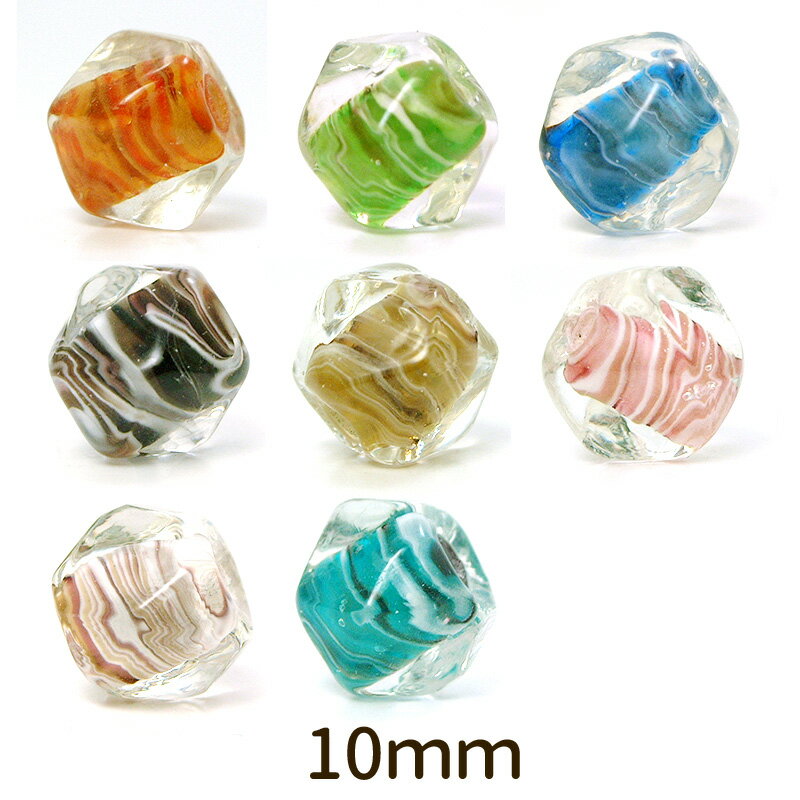 【2点で180円offクーポン対象!!】【クリスタルマーブル 十二角 10mm】マーブル とんぼ玉 ビーズ ガラス..