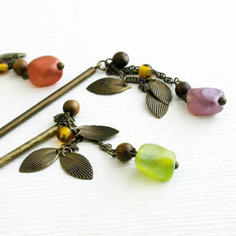 【パウダー ストーン かんざし】かんざし 一本 シンプル 普段使い 和 とんぼ玉 トンボ玉 浴衣 簪 かわいい 髪飾り 結婚式 ガラス 葉っぱ ヘアアクセサリー...