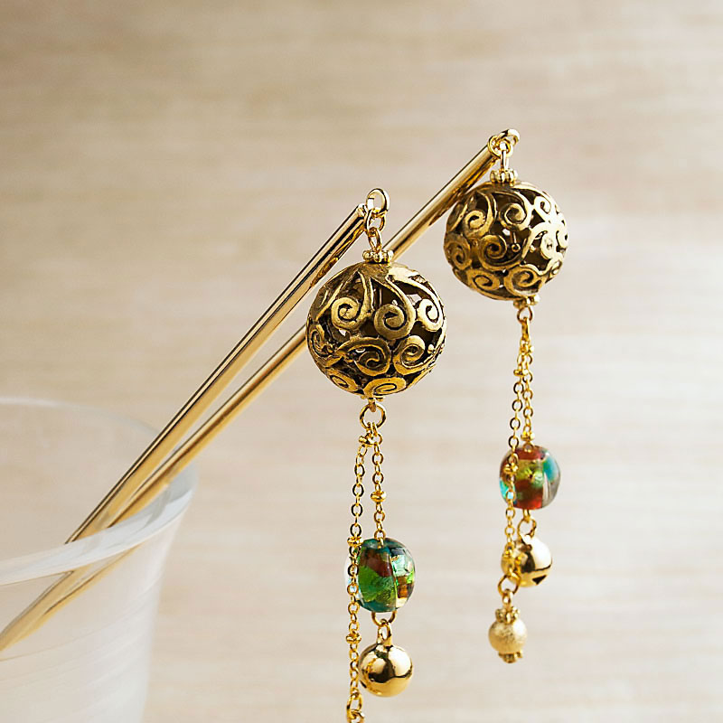 【金彩 2 mini かんざし 01】かんざし 一本 シンプル 普段使い 花 和 とんぼ玉 トンボ玉 浴衣 簪 かわいい 髪飾り 結婚式 ガラス ヘアアクセサリ...