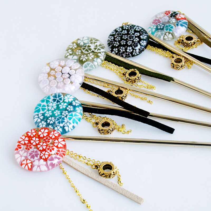 【お得な2個セット】【Japan ミルフィオリ かんざし 01(桜)】桜 かんざし 一本 シンプル 普段使い 花 和 とんぼ玉 トンボ玉 浴衣 簪 かわいい 髪...