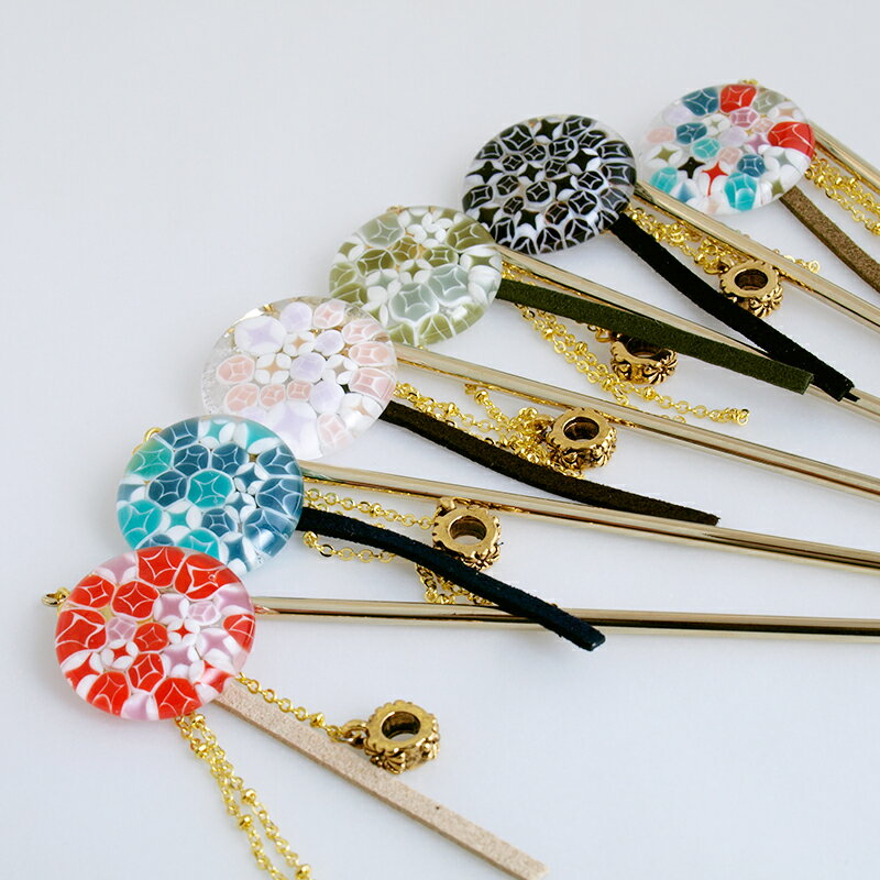 【Japan ミルフィオリ かんざし 01(七宝)】かんざし 一本 シンプル 普段使い 花 和 とんぼ玉 トンボ玉 浴衣 簪 かわいい 髪飾り 結婚式 赤 ガラ...