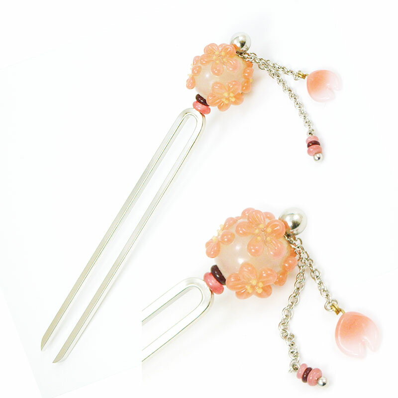 【06 桜 かんざし】桜 かんざし 花 シンプル 普段使い 和 とんぼ玉 トンボ玉 浴衣 簪 かわいい 髪飾り 結婚式 ガラス ヘアアクセサリー