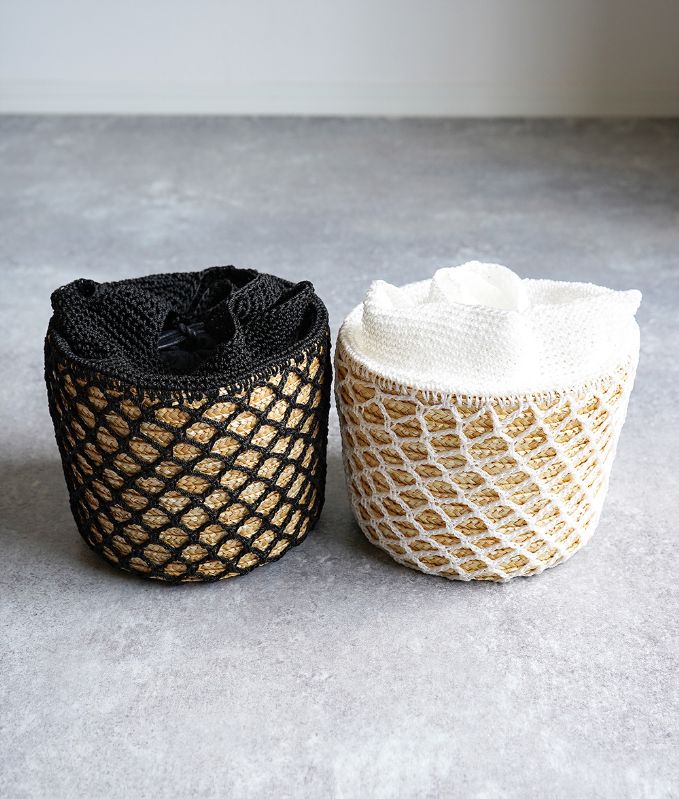 「cawaii french」メッシュニットで包み込んだ丸いかごバッグ【ホワイト】【ブラック】【送料無料】