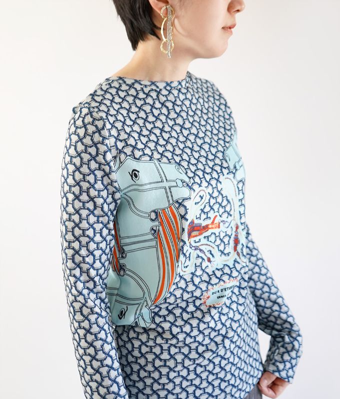 「cawaii french」目惹き抜群のチェーン＆ホース柄トップス【ブルー】